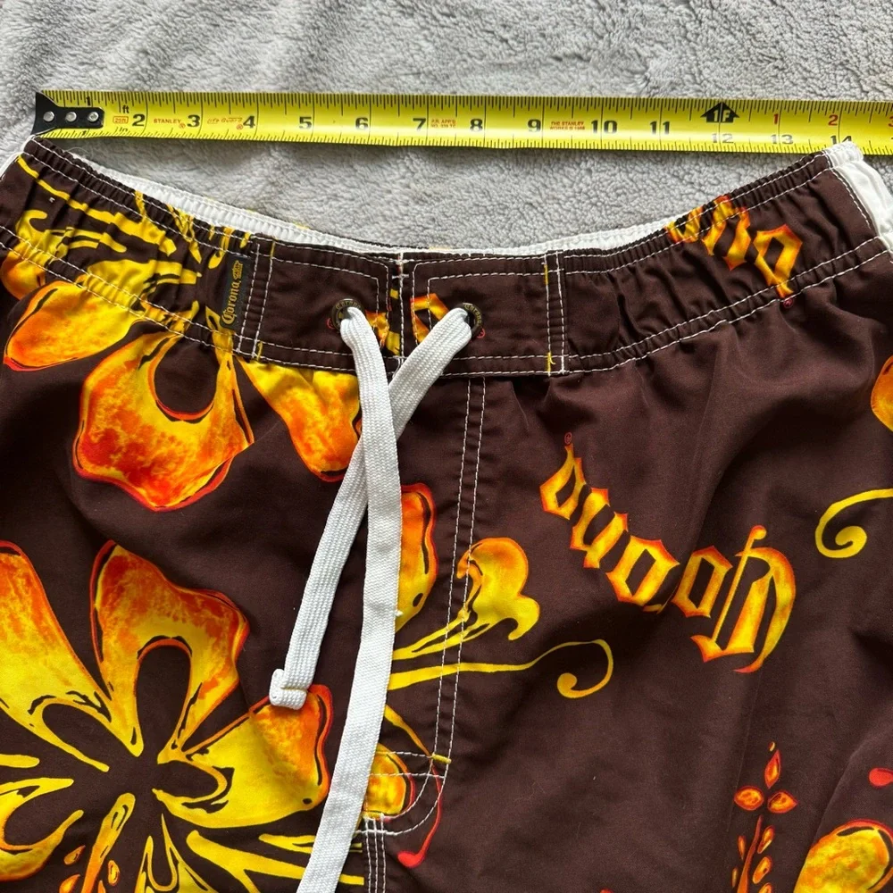 Corona Extra Hibiscus Floral Beer Board‎ Shorts Swim Trunks Brown Mens L